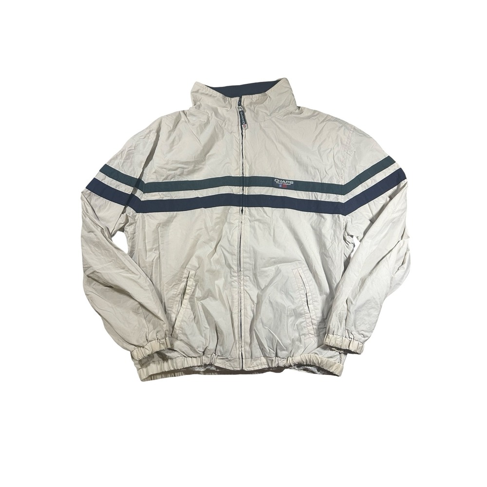 Chaps Ralph Lauren Mens Beige Striped Full Zip Mesh Lined Windbreaker Jacket M